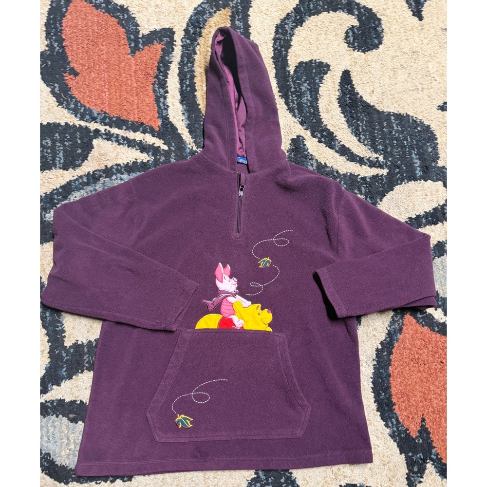 Vintage Disney Pooh Winnie the Pooh Piglet Fleece Hoodie Plum Purple Large ATN31